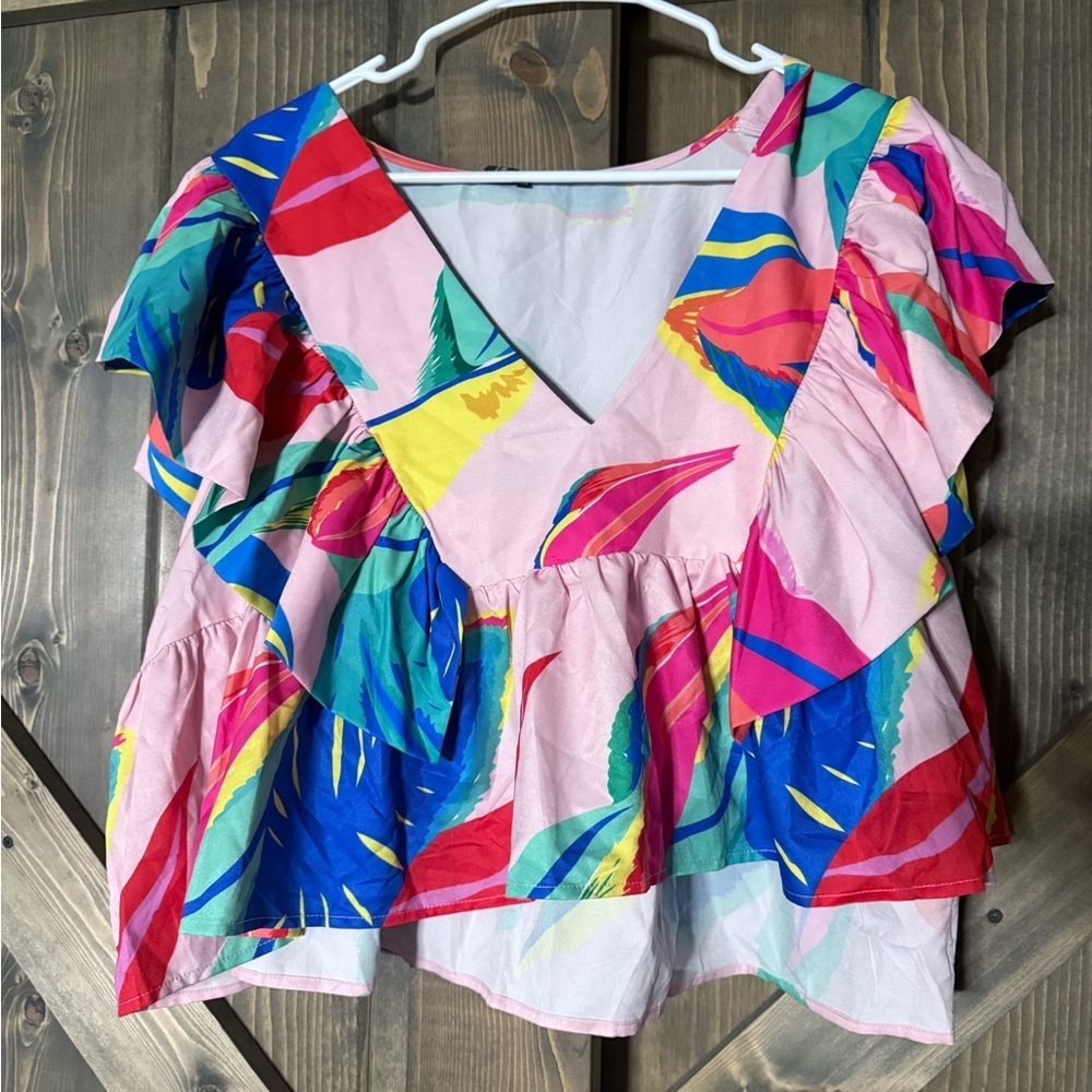 Colorful Women's Ruffle Top - Picture 2 of 2